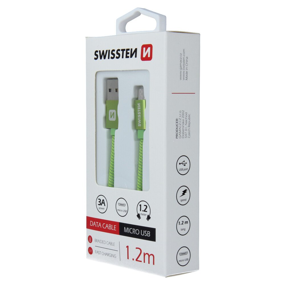 Cablu de date Swissten textil USB / Micro USB 1,2 m verde thumb
