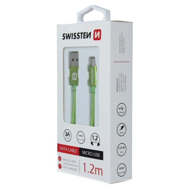 Cablu de date Swissten textil USB / Micro USB 1,2 m verde