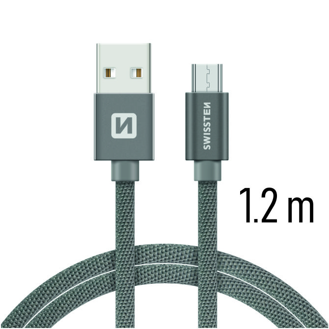 Cablu de date Swissten textil USB / Micro USB 1,2 m gri thumb