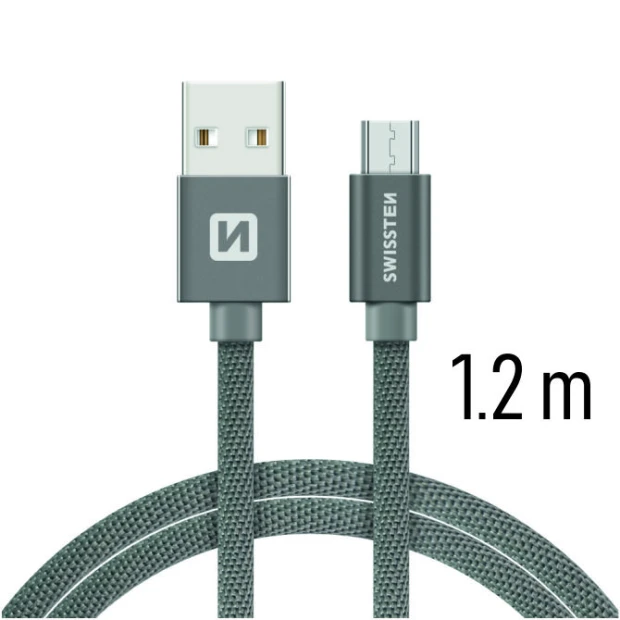 Cablu de date Swissten textil USB / Micro USB 1,2 m gri