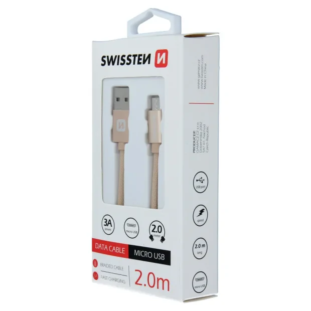 Cablu de date Swissten textil USB / Micro USB 2,0 m Gold
