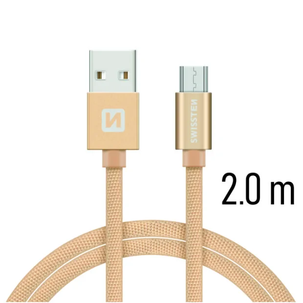 Cablu de date Swissten textil USB / Micro USB 2,0 m Gold