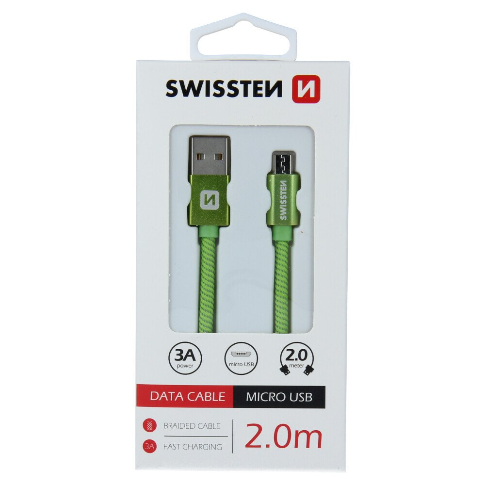 Cablu de date Swissten textil USB / Micro USB 2,0 m verde thumb