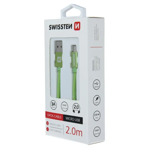 Cablu de date Swissten textil USB / Micro USB 2,0 m verde