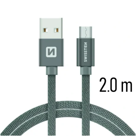Cablu de date Swissten textil USB / Micro USB 2,0 m gri