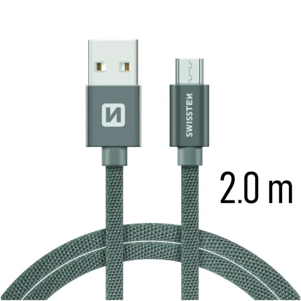Cablu de date Swissten textil USB / Micro USB 2,0 m gri