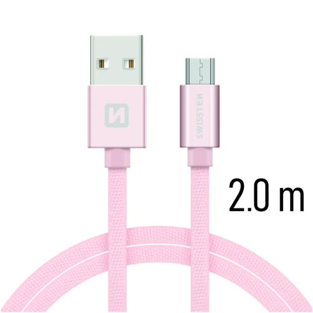 Cablu de date Swissten textil USB / Micro USB 2,0 m ROZ / Auriu