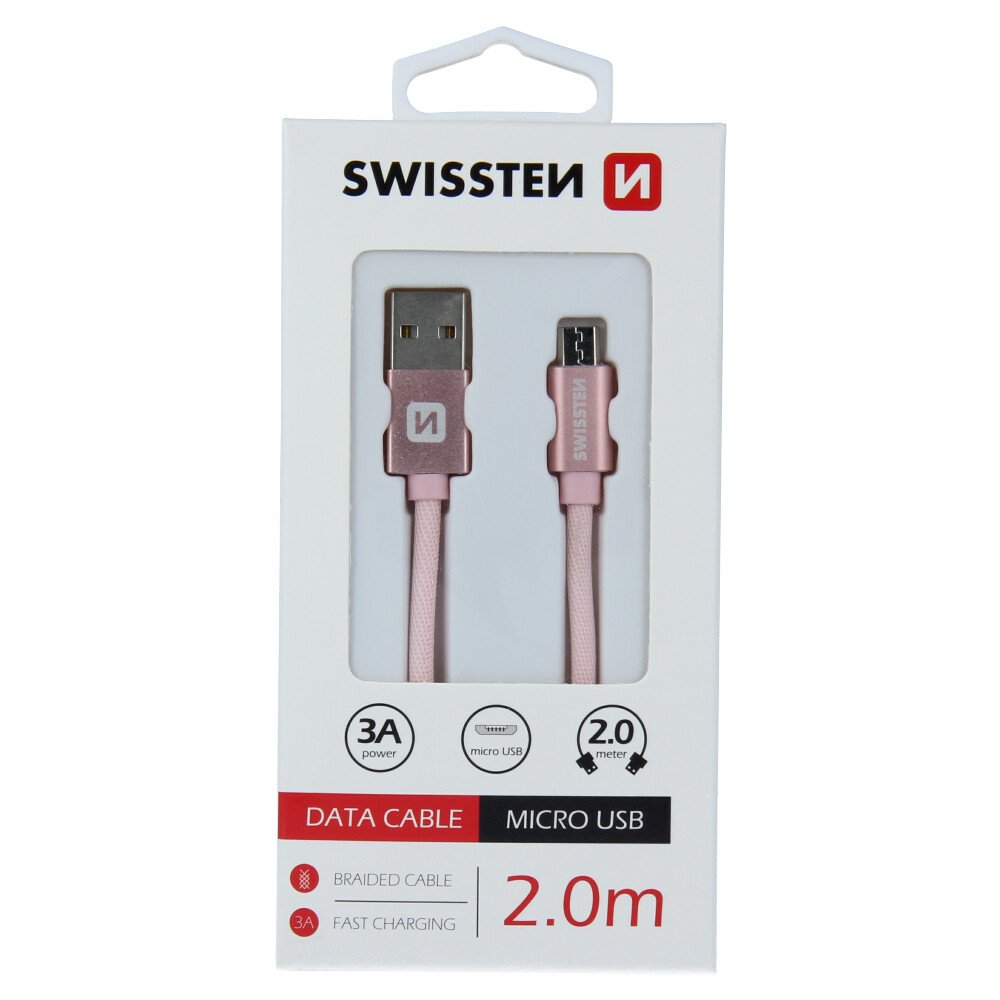 Cablu de date Swissten textil USB / Micro USB 2,0 m ROZ / Auriu thumb
