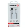 Cablu de date Swissten textil USB / Micro USB 2,0 m Argintiu