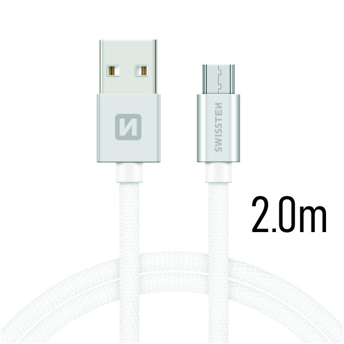 Cablu de date Swissten textil USB / Micro USB 2,0 m Argintiu thumb