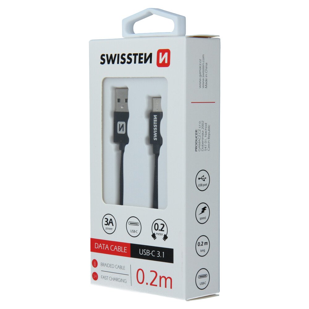 Cablu de date Swissten textil USB / USB-C 0,2 M Negru thumb