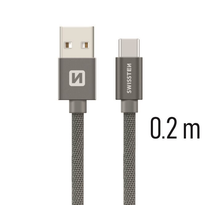 Cablu de date Swissten textil textil USB / USB-C 0,2 m gri thumb