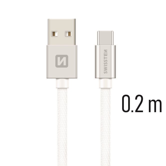 Cablu de date Swissten textil USB / USB-C 0,2 m Argintiu thumb