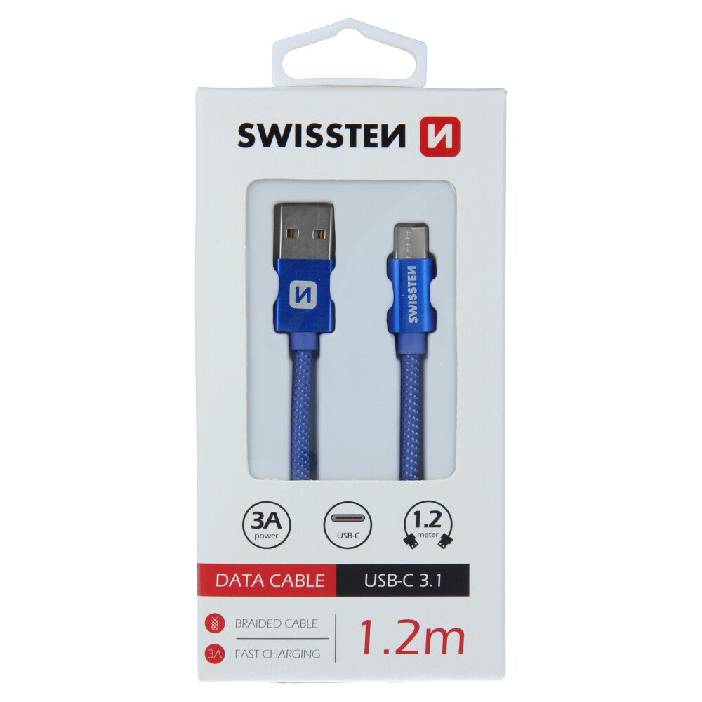 Cablu de date Swissten textil USB / USB-C 1,2 m albastru thumb