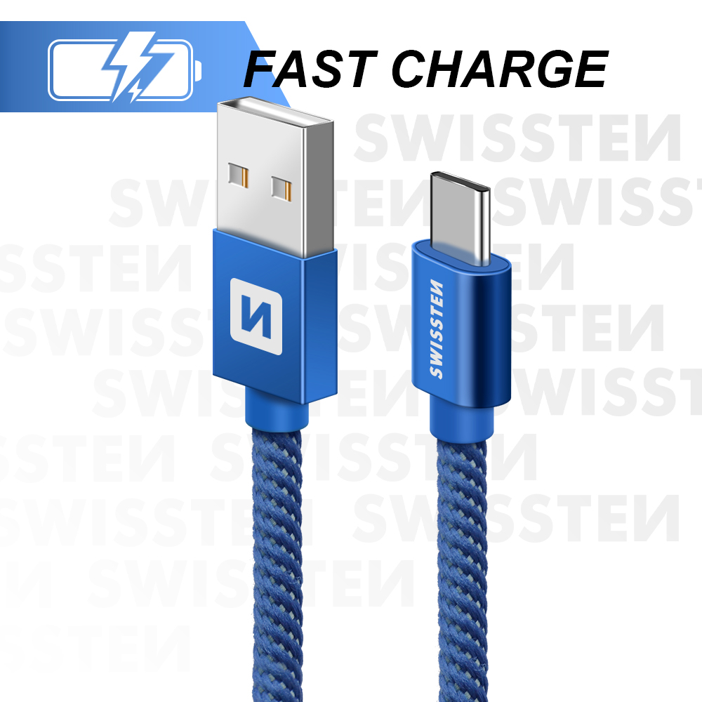 Cablu de date Swissten textil USB / USB-C 1,2 m albastru thumb