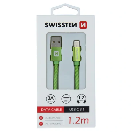 Cablu de date Swissten textil USB / USB-C 1,2 m verde