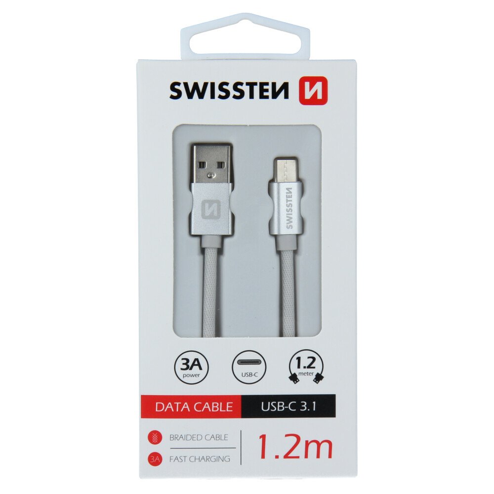 Cablu de date Swissten textil USB / USB-C 1,2 m Argintiu thumb