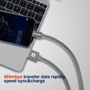 Cablu de date Swissten textil USB / USB-C 2,0 m Argintiu