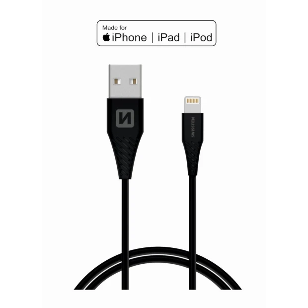 Cablu de date Swissten TPE USB / Lightning MFI 1,2 m Negru