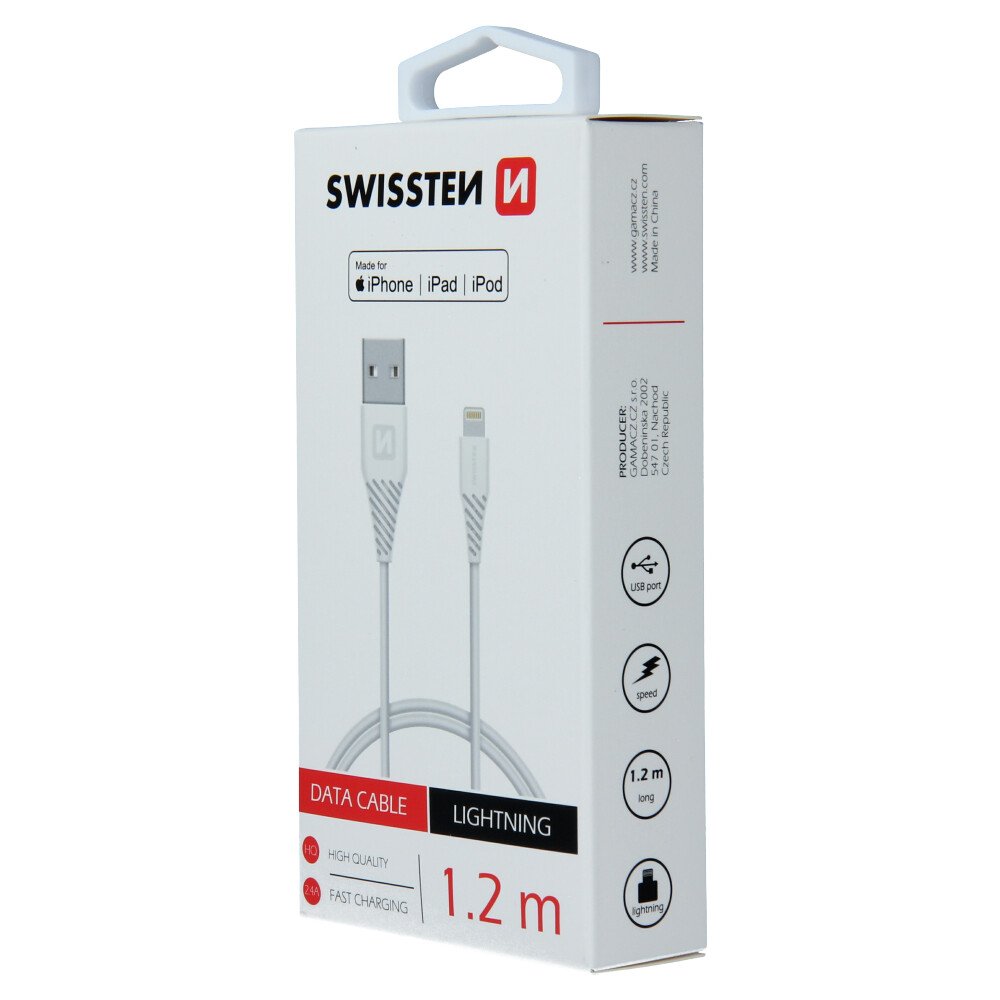 Cablu de date Swissten TPE USB / Lightning MFI 1,2 M Alb thumb