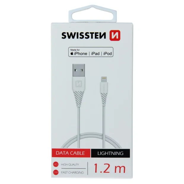 Cablu de date Swissten TPE USB / Lightning MFI 1,2 M Alb