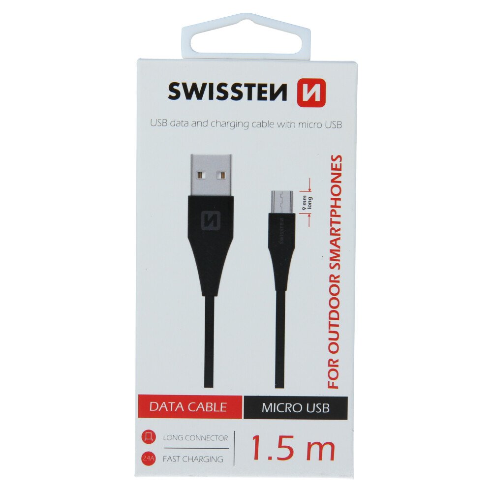 Cablu de date Swissten USB / Micro USB 1,5 m Negru (9mm) thumb