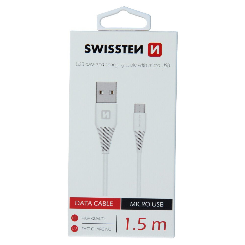 Cablu de date Swissten USB / Micro USB 1,5 m Alb (6,5 mm) thumb