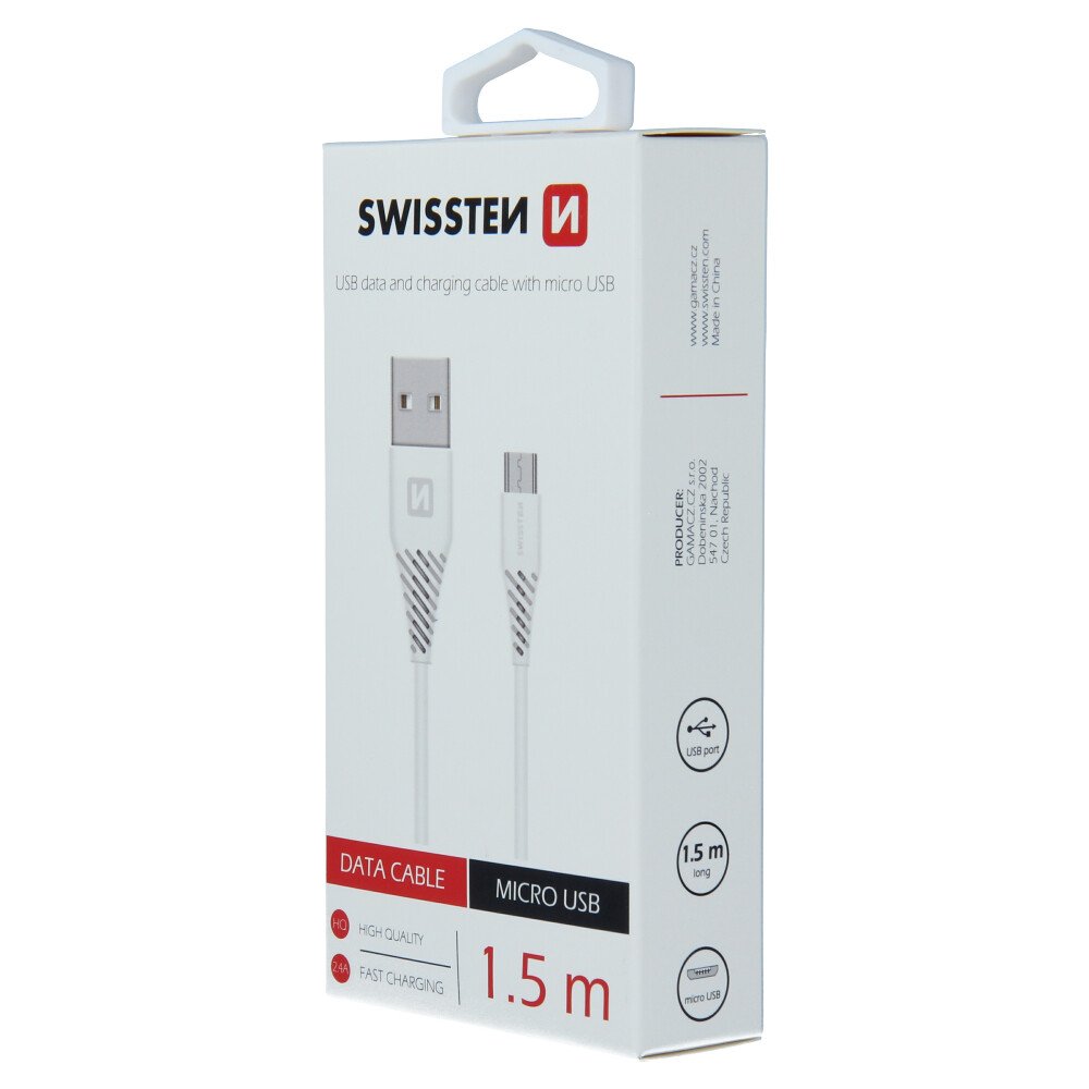 Cablu de date Swissten USB / Micro USB 1,5 m Alb (6,5 mm) thumb