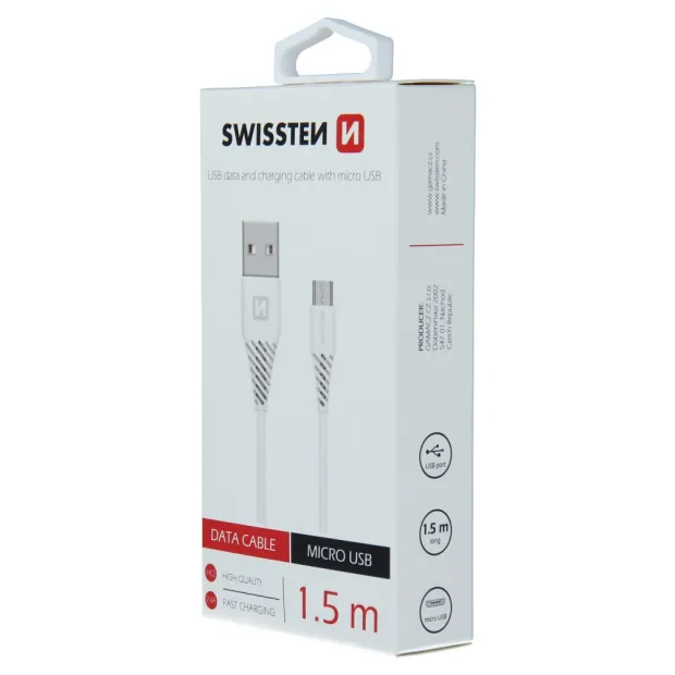 Cablu de date Swissten USB / Micro USB 1,5 m Alb (6,5 mm)