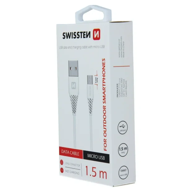 Cablu de date Swissten USB / Micro USB 1,5 m Alb (9mm)