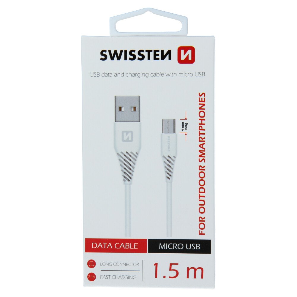Cablu de date Swissten USB / Micro USB 1,5 m Alb (9mm) thumb