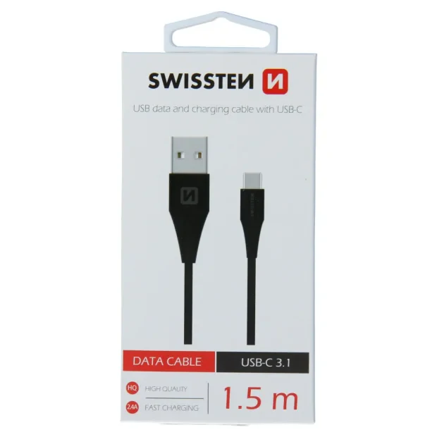 Cablu de date Swissten USB / USB-C 3.1 Negru 1,5m (7mm)