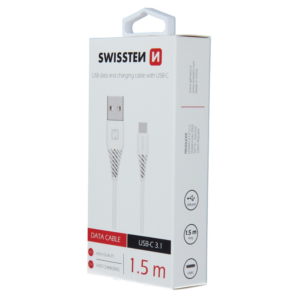 Cablu de date Swissten USB / USB-C 3.1 Alb 1,5 m (7mm) thumb