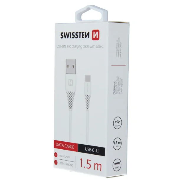 Cablu de date Swissten USB / USB-C 3.1 Alb 1,5 m (7mm)