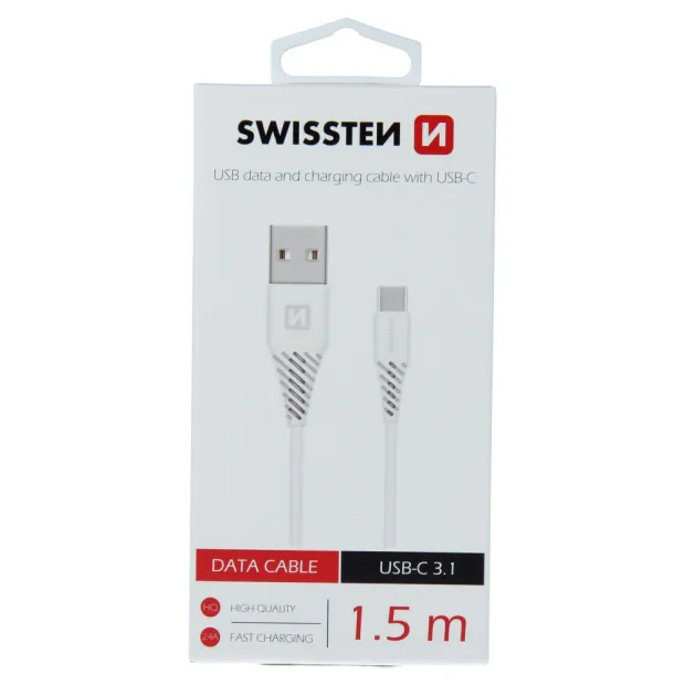 Cablu de date Swissten USB / USB-C 3.1 Alb 1,5 m (7mm)