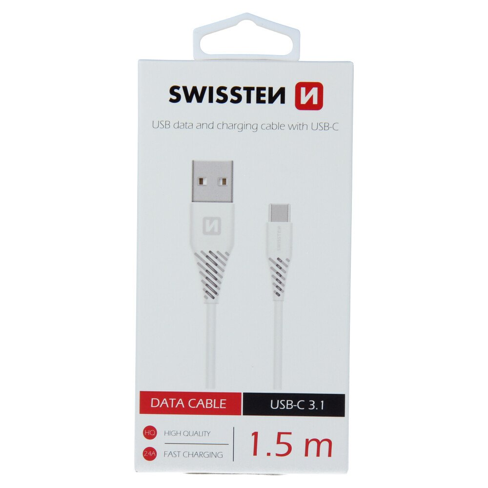 Cablu de date Swissten USB / USB-C 3.1 Alb 1,5 m (7mm) thumb