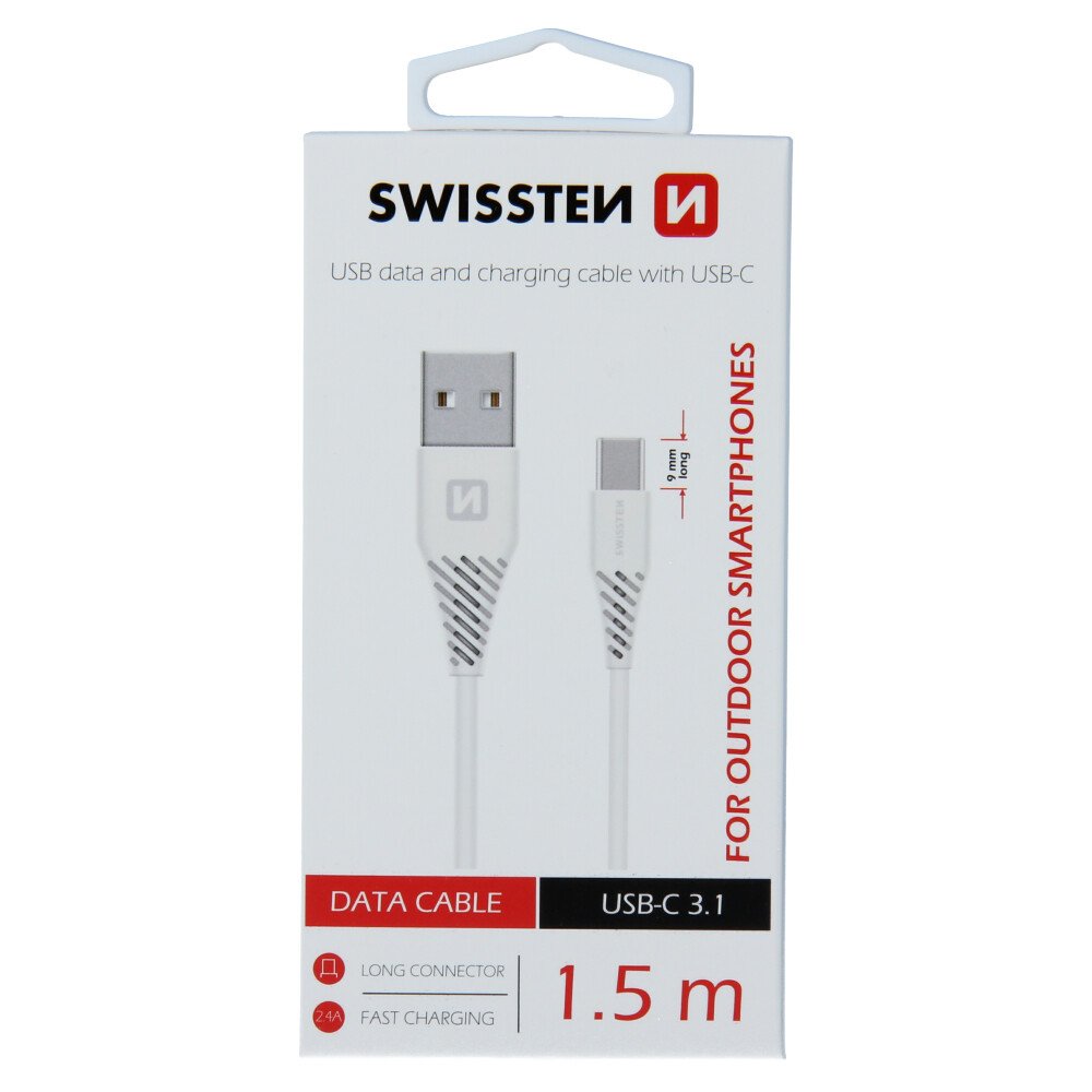 Cablu de date Swissten USB / USB-C 3.1 Alb 1,5 m (9mm) thumb