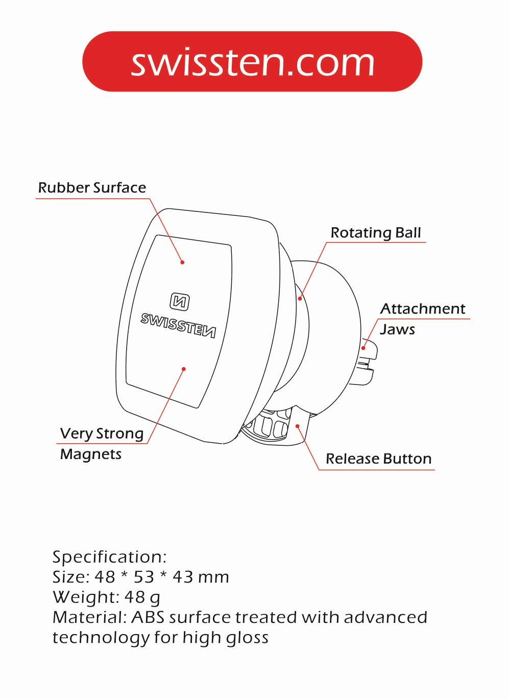 Suport auto Magnetic ventilatia masinii Swissten S-Grip AV-M3 (pachet Eco) thumb