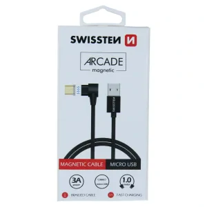 Cablu de date textil magnetic Swissten Arcade USB / Micro USB 1,2 M Negru