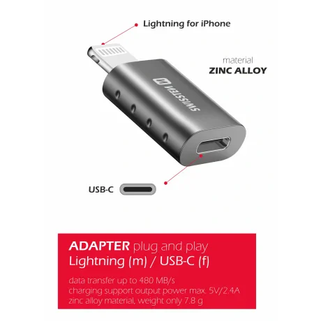 Swissten Adapter Lightning (M)/USB-C (F)