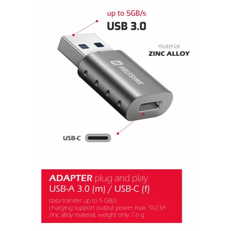 Adaptor Swissten USB-A (M)/USB-C (F)