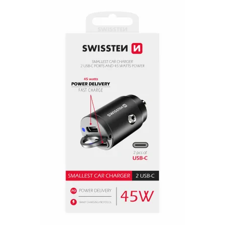 Adaptor Swissten CL power 2x USB-C 45W Nano Negru