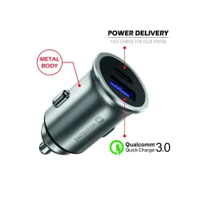 Adaptator Auto Swissten livrare putere usb-c + incarcare rapida 3.0 36w metal argint