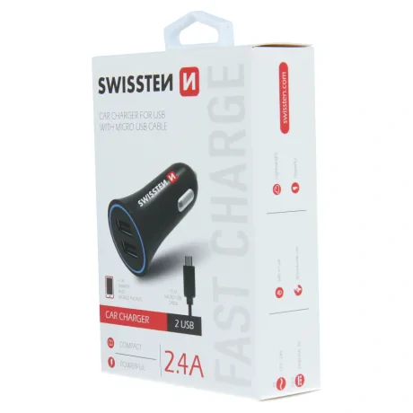 Incarcator Auto Swissten 2.4A cu 2x USB + Cablu Micro Usb