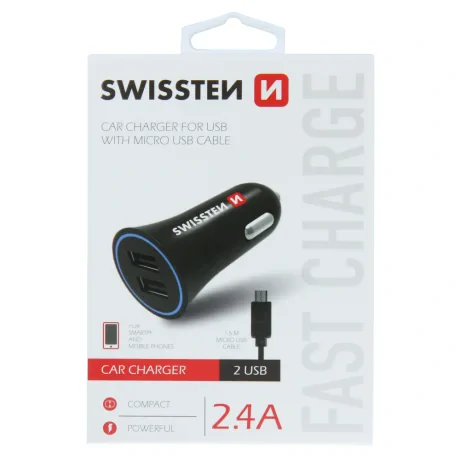 Incarcator Auto Swissten 2.4A cu 2x USB + Cablu Micro Usb