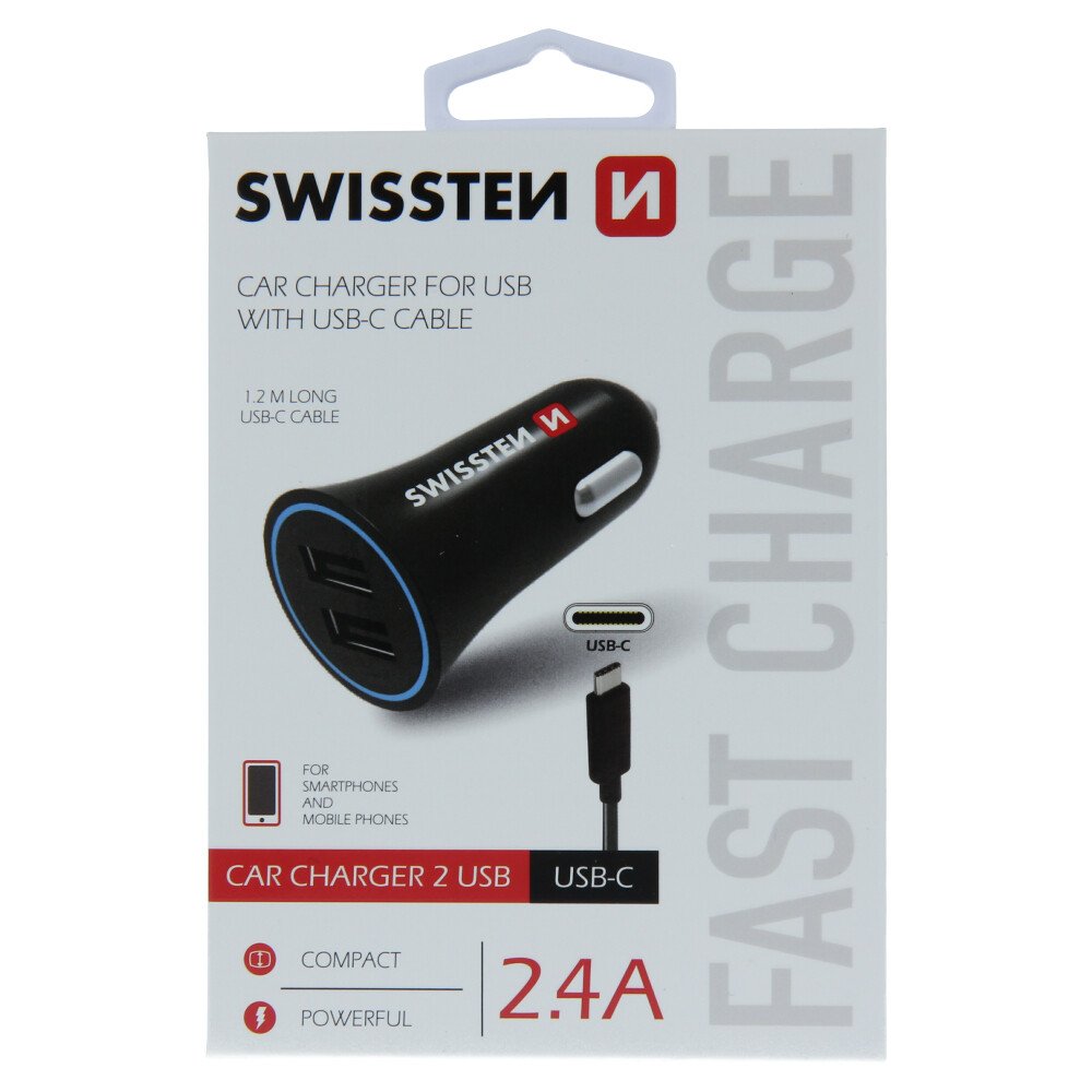 Adaptor Swissten CL 2,4A Power 2x USB + USB-C Cablu thumb