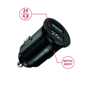 Incarcator Auto Metalic Swissten 2xusb 4.8A Negru