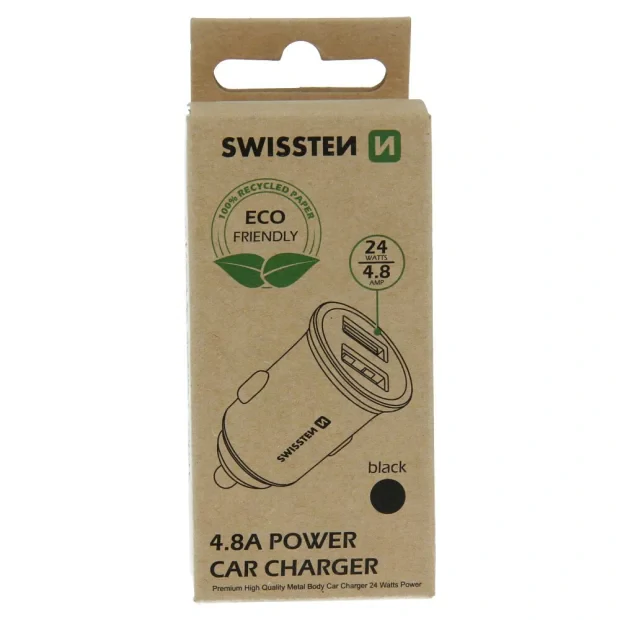 Adaptor Swissten CL 2x USB 4,8A Metal Negru (pachet Eco)