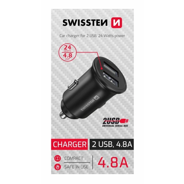 Adaptor Swissten CL 2x USB 4,8A Metal Negru 