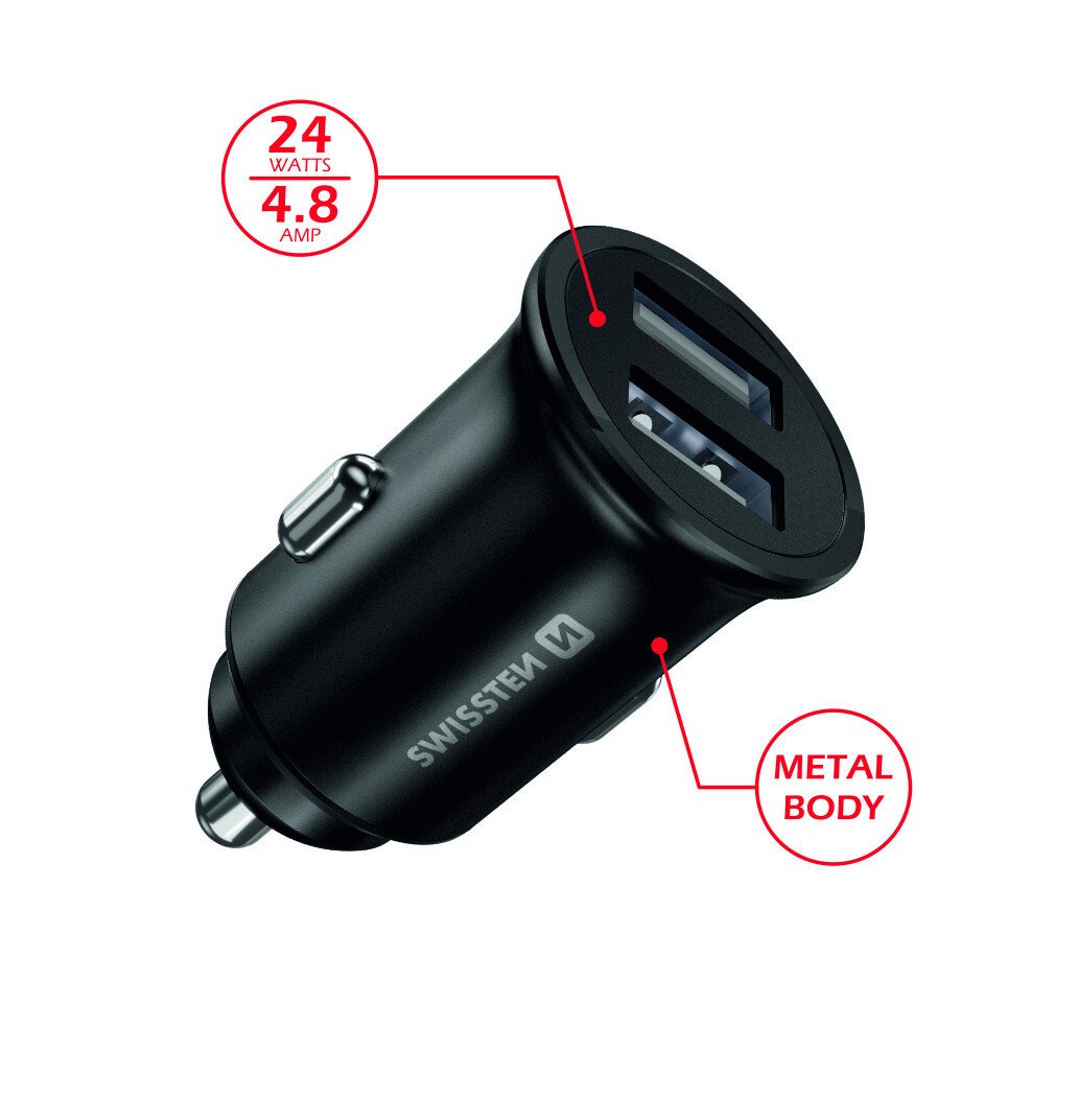 Adaptor Swissten CL 2x USB 4,8A Metal Negru  thumb